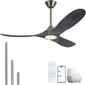 70 inch Large Ceiling Fans with Light, Modern Smart Ceiling Fan with Tuya App/ Alexa/ Google Assistant, Gray Solid Wood Ceiling Fan with Rebersible DC Motor, 3 Blades for Commercial Shop Living Room
