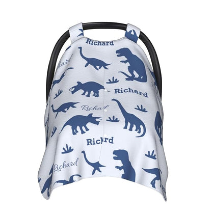 Personalized Baby Car Seat Canopy for Babies with Name, Custom Dinosaur Stroller Car Seat Covers for Boys, Nursing Carseat Cover for Breastfeeding, Car Seat Canopies for Infant Newborn