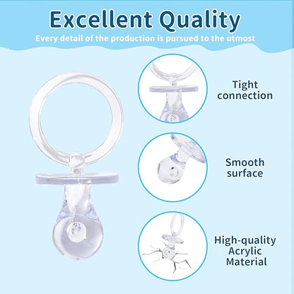 72 Pcs Baby Shower Pacifiers, 2.75’’ Plastic Pacifiers for Baby Shower Game, Baby Shower Decoration DIY, Gender Reveal Party Table Scatter/Baby Shower Party Favors, Clear Pacifiers for Baby Shower