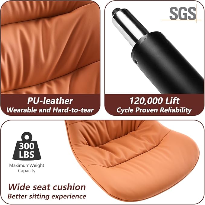 Kidol & Shellder Bar Stools Set of 2 Adjustable Swivel Orange, PU Leather Upholstered with Back, Modern Counter Height Stools for Kitchen Island, Home Bar
