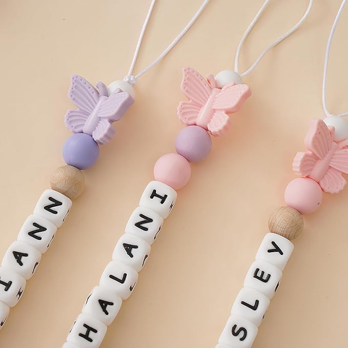 Personalized Baby Pacifier Clip with Name, Customized Name Silicone Holder Clip for Boy Girl