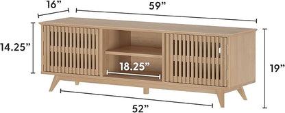 Plank+Beam Mid-Century Modern Wood TV Stand, Solid Wood Entertainment Console with Storage, 59" L x 16" W x 19" H, Blonde