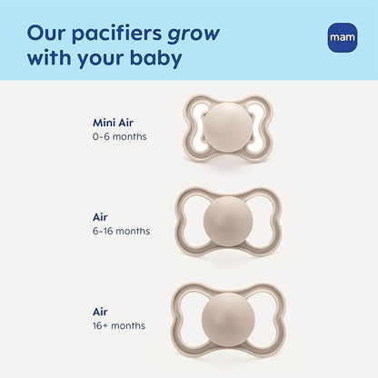 MAM Air Pacifier for Babies 6-16 Months, Extra Air Flow for Sensitive Skin, Glows in The Dark, Developed With Medical Experts, BPA-Free Skin Soft Silicone, 2 Count, With Sterilizer Case Made in Europe