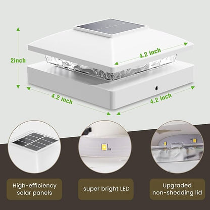 Solar Post Cap Lights Outdoor 16pack, White Waterproof Solar Powered Deck Fence Post Lights Fit 4x4 Wood/Vinyl Posts, Bright Warm White Solar Cap Light Decorate Deck, Patio, Porch, Fence