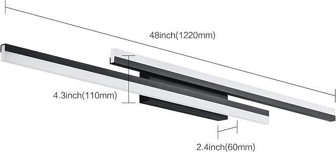 PRESDE 48 Inch Bathroom Light Fixtures Black Vanity Light Bar LED Modern Bath Lighting Over Mirror 5CCT