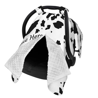 Personalized Cow Baby Car Seat Canopy for Babies with Name, Custom Car Seat Covers Boys Girls, Peekaboo Opening Minky Nursing Breastfeeding Cover Infant Car Seat Canopies for Newborn