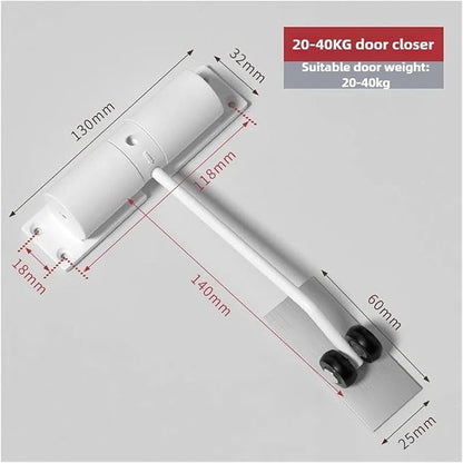 Automatic Adjustable Closer Surface Mounted Heavy Duty Safety Spring for Interior Exterior Door 1 Set(20-40KG White)