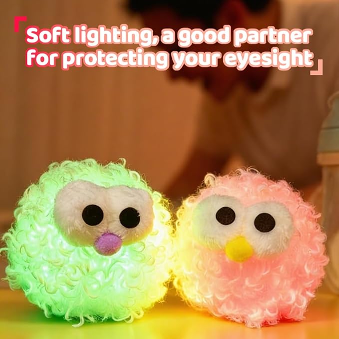 Plush Night Light Cute LED Table Lamp Cozy Dimmable Nightlight Rechargeable Bedside Lamp Funny Desk Decor Lamp for Halloween Christmas Birthday Gift (Yellow)