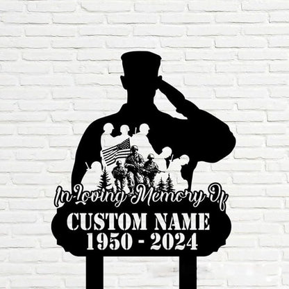 Custom Soldier Memorial Stake – USA Army Metal Grave Marker, Veteran Garden Yard Stake Outdoor Decor (Fallen Soldier Memorial)