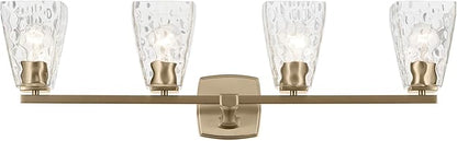 Kichler Marant 4-Light Bathroom Vanity Light Fixture with Clear Water Glass in Champagne Bronze for Over Mirror, Modern Wall Mount Lighting (33.25" x 9.5" x 6.75"), 55217CPZWTR