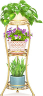 LASZOLA Gold 3 Tier Tall Plant Stand for Indoor Outdoor, Large Multiple Level Flower Planter Holder Organizer Rack for Patio Office Bathroom Corner Floor, Sturdy Heavy Duty Metal, Vertical Display