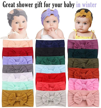 AKOAK 1 Pack Solid Color Skin-friendly Baby Headband Elastic Soft Nylon Headband Cute Baby Bow Headband (Blue)