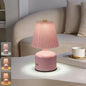 Small Cordless Table Lamp, Touch Lamps for Nightstand 3 Color Stepless Dimming, Metal Base Pleated Rechargeable Lamp for Bedside, Bedroom, Dining Room, Living Room (Pink)