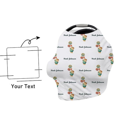 Personalised Car Seat Cover for Babies - Multi-use Carseat Canopy Cover with Name, Green Bear Print Car Seat Covers, Christmas Birthday Gifts for Infant Boys and Girls(27"x29")