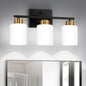 FonmYim Black and Gold Bathroom Light Fixtures, 3-Light Modern Vanity Light Over Mirror, Wall Sconces with Milky White Frosted Glass Shades, E26 Socket (Bulbs Not Included)