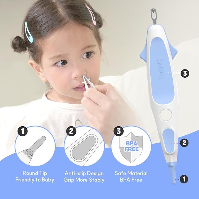 HubiBaby 3 in 1 Baby Nose Cleaning Tweezer Booger Remover and Baby Ear Wax Removal Tool with Soft Silicone Dual Ear Wax and Safe Nasal Picker for Newborns Infants & Toddlers