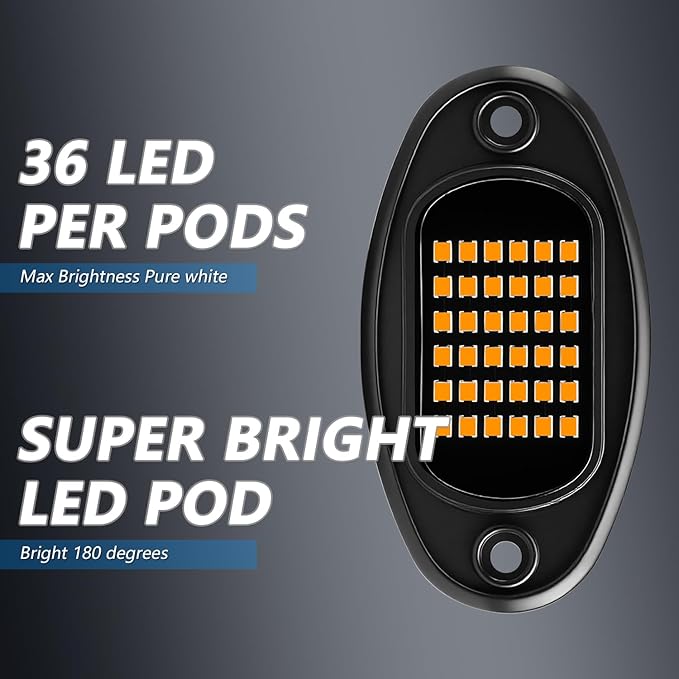 Rock Lights Ultra Bright LED Neon Underglow Lights Waterproof for Trucks Pickup SUV UTV ATV RZR Car Boats Motorcycle (Yellow, 16 Pods+ 33ft Wire Harness)