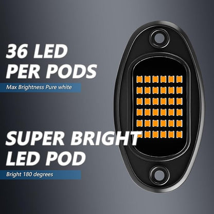 Rock Lights Ultra Bright LED Neon Underglow Lights Waterproof for Trucks Pickup SUV UTV ATV RZR Car Boats Motorcycle (Yellow, 16 Pods+ 33ft Wire Harness)