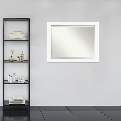 Amanti Art White Bathroom Mirror for Over Sink, 36x46 Basic White Rectangle Vanity Mirror, X-Large Casual Wood Frame, Hangs Horizonally and Vertically, Bathroom Wall Decor, Beveled Edge from WI, USA