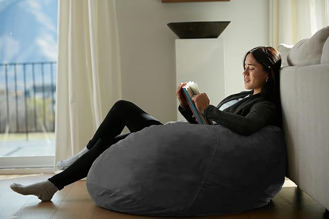 Sofa Sack Bean Bag Chair - Plush, Ultra Soft - Memory Foam Bean Bag Chair with Microsuede Cover - Stuffed Foam Filled Furniture and Accessories for Dorm Room 3 Feet - Charcoal