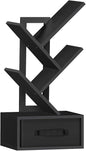 Small Book Shelf with Drawer,4 Tier Black Tree Bookshelf,Wooden Desktop Bookcase,Modern Desk Display Storage Bookshelves,Floor Standing Organizer Bookcases for Living Room,Bedroom,Office