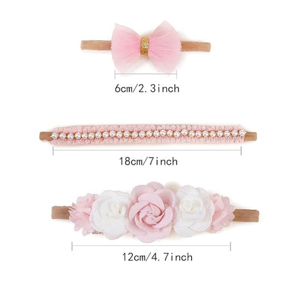 XuoAz Baby Girls Floral Headbands Set-Flower Crown Elastic Hairband for Newborn Toddler Hair Accessories (Pack of 10)