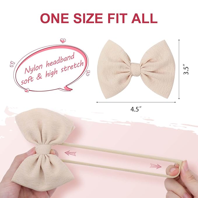 YanJie 3 Pcs Soft Headbands Baby Girls Nylon Headband with Hair Bow Hairbands Hair Accessories for Newborn Infant Toddler Kids