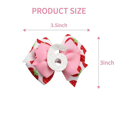 Birthday Hair Bow for Baby Girls - 2Pcs Pink Sprinkle Hair Clips for 6th Birthday Glitter Ice Cream Baby Bow Party Decorations for Girls Toddlers Hair Accessories