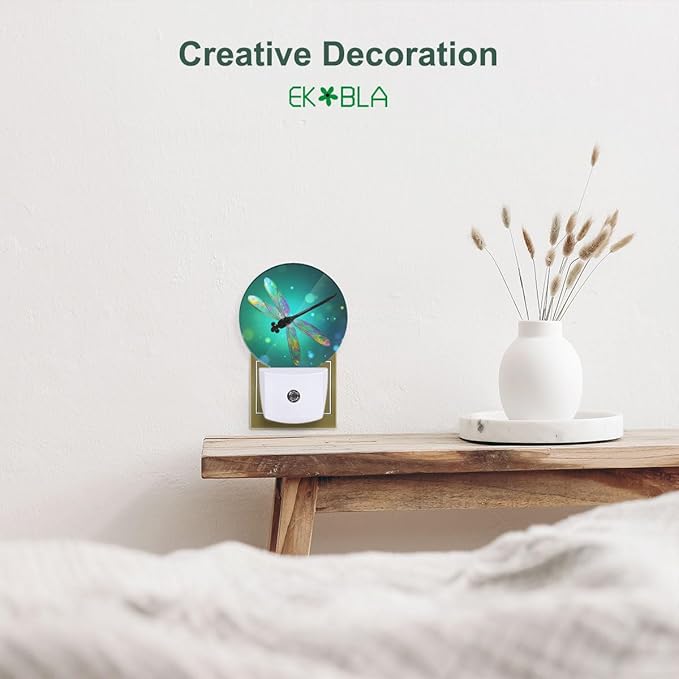 EKOBLA Dragonfly Plug-in Night Light, Fantasy Green Insect LED Nightlight for Kids, 0.5W for Stairway, Hallway & Bedroom