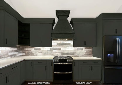 ALL-IN-ONE Paint, Durable cabinet and furniture paint. Built in primer and top coat, no sanding needed. Includes our 30 featured color card - Envy (slate green), 8oz Sample