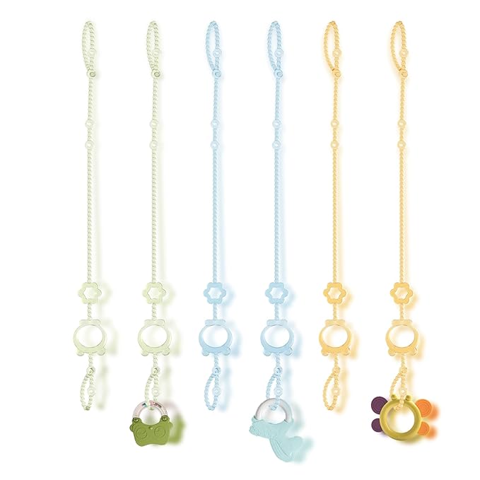 Toy Straps for Baby, 6pcs Adjustable Toy Holder for Stroller Accessories, Silicone Baby Tether Pacifier Clip, No Throw Baby Travel Essential Leash for High Chair, Car Seat, Baby Toy Clips