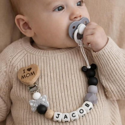 Personalized Pacifier Clip, Custom Silicone Pacifier Holder, Custom Binky Clip, Baby Newborn Gift