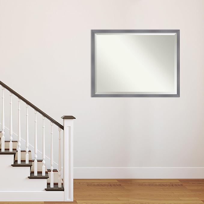 Amanti Art Grey Wall Mirror 33x43 Edwin Grey Rectangle Bathroom Mirror for Wall Decor Living Room, X-Large Casual Wood Frame, Hangs Horizonally and Vertically, Bathroom Decor, Beveled Edge from WI