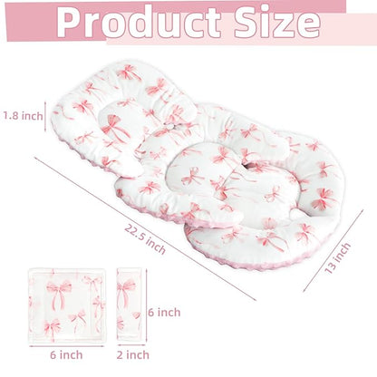 Infant Car Seat Insert Cushion, Baby Car Seat Head Body Support for Girls & Boys, Reversible Newborn Car Seat Insert with 2 Extra Strap Paddings, Premature Car Seat Cushion, Pink Bow