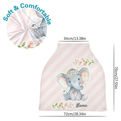 Personalized Cute Elephant Infant Baby Car Seat Cover with Name, Nursing Breastfeeding Scarf, Shopping Cart Seat Covers, Stroller Canopy, Gift for Infants Newborn Girl Boy