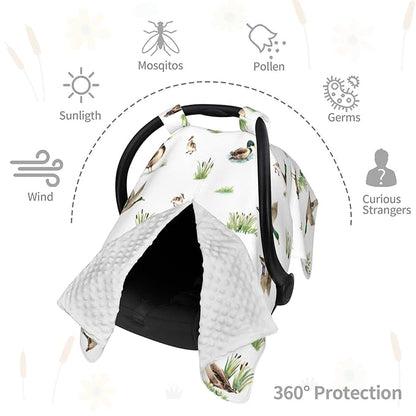 Mallard Duck Carseat Covers Baby, Winter Carseat Cover for Baby, Minky Baby Car Seat Cover for Boy & Girl, Peekaboo Opening Car Seat Canopy for Newborn, Multi Use Mom Nursing Cover, Mallard Duck
