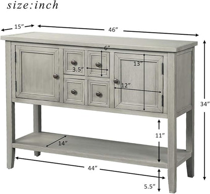 Merax Modern Wood Buffet Table with Storage Shelf, 2 Drawers and 2 Cabinets Buffet Coffee Bar Cabinet for Living Room Dinning Room Kitchen (Antique Gray)