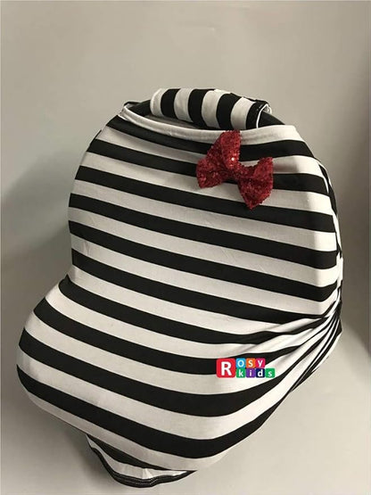 Rosy Kids Stretchy Infant Car Seat Canopy Cover, Jersey Car Seat Cover Elastic Nursing Scarf Privacy Cover with Matching Car Seat Handle Cover and Baby Hat, Color23DR28