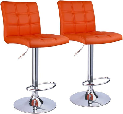 Modern Square PU Leather Adjustable Bar Stools with Back, Set of 2, Counter Height Swivel Stool by Leopard (Orange)