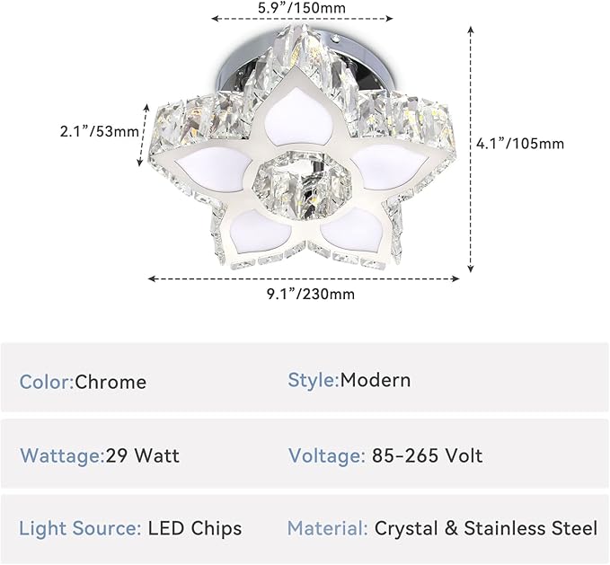 FRIXCHUR Dimmable LED Chandelier Crystal Ceiling Light with Remote Control Small Chandelier for Hallway Bedroom Kids Room Girls Room
