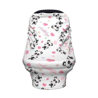 Personalized Baby Car Seat Cover for Girls, Custom Panda Pink Nursing Covers for Breastfeeding with Name, Infant Stroller Cover, Baby Carseat Canopy for Newborn, Multiuse Car Seat Canopies
