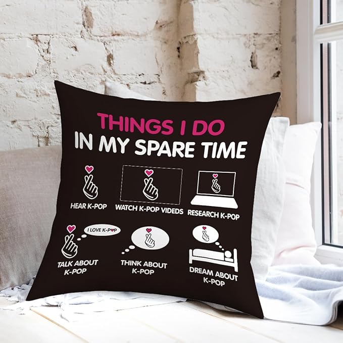 K-pop Decor, Just a Girl Who Loves K-pop Room Decor, Girls K-pop Gifts Rustic Anime Lovers Throw Pillow Covers for Living Room Home Girl Bedroom Decoration Gifts