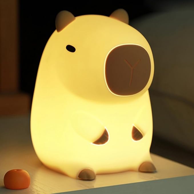 Cute Capybara Night Light,LED Squishy Animal Night Lamp,Soft Silicone Novelty Nightlight,Kids Funny Capybara Lamp Gifts,2 Level Dimmable Boys Girls Light Up Room Décor Rechargeable Touch Lamp