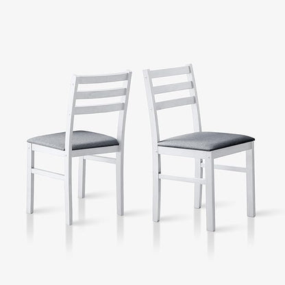 Livinia Seattle Modern Farmhouse Kitchen Dining Room Chair Set of 2, Solid Wood Fabric Upholstered Cushion Seat Wood Ladder Back Chairs (White)