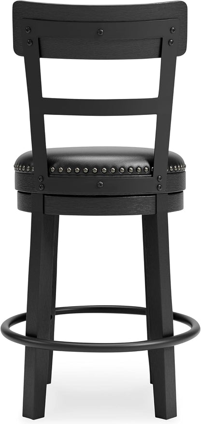 Signature Design by Ashley Valebeck Faux Leather Pub Height Swivel Barstool, 24.38" Seat Height, Black