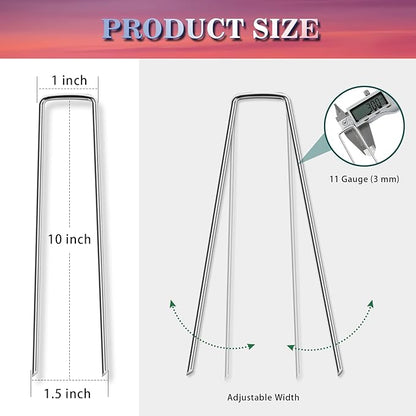 Gtongoko 50 Pack 10 Inch Galvanized Landscape Staples Garden Plant Cover Stakes 11 Gauge SOD Staples Ground Fence Stakes for Landscaping Securing Weed Barrier Fabric