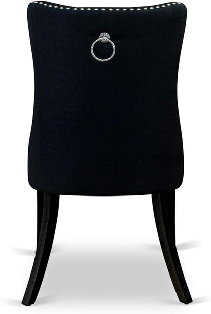 East West Furniture LGDA7-BLK-24 7 Piece Dining Table Set Consists of a Rectangle Kitchen Table with Butterfly Leaf and 6 Polyester Fabric Padded Chairs, 42x84 Inch, Black