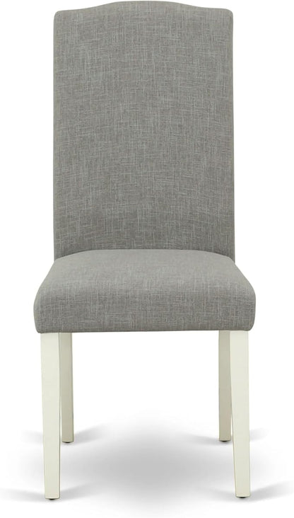 East West Furniture ANEN5-LWH-06 5 Piece Dining Room Furniture Set Includes a Round Kitchen Table with Pedestal and 4 Dark Shitake Linen Fabric Parsons Dining Chairs, 36x36 Inch, Linen White
