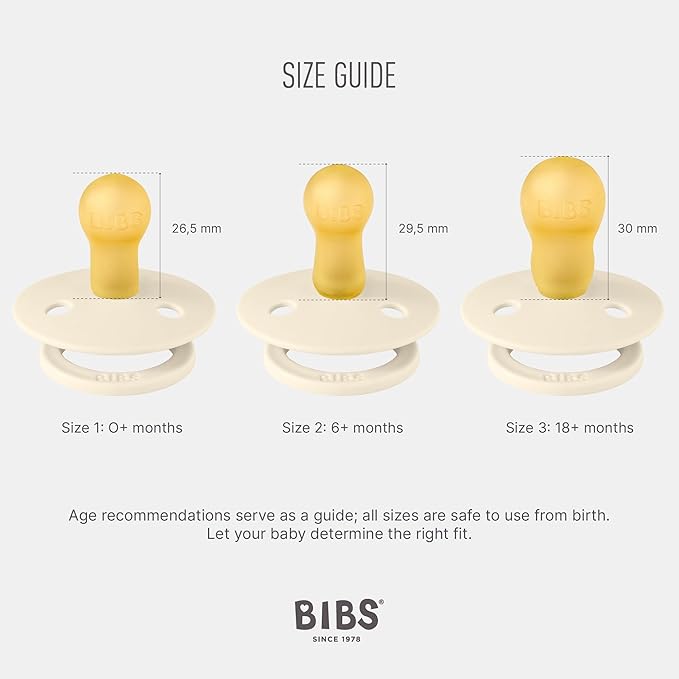 BIBS Colour Soother 4-Pack | BPA Free Dummy Pacifier | Round Nipple | Natural Rubber Latex | Made in Denmark | Size 6-18 Months | Sage Mix