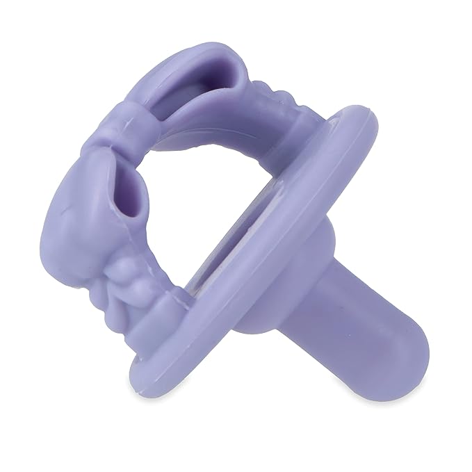 Nuby 3-D Sili Soother Pacifiers with Soft Handle and Two Safety Air Holes, 2 Pack, 0+ Months, Purple Bow and Pink Flowers